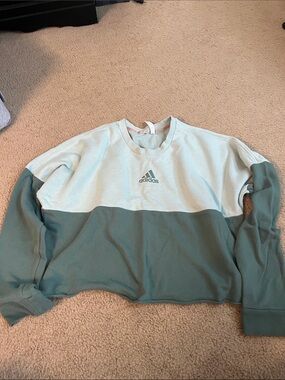 adidas Two-Tone Crewneck Sweater in Light Mint and Sage